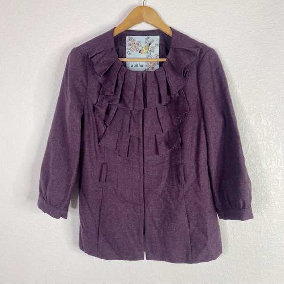 Anthropologie Tabitha Purple Wool Blend Foilage Finder Blazer Jacket - Picture 1 of 8